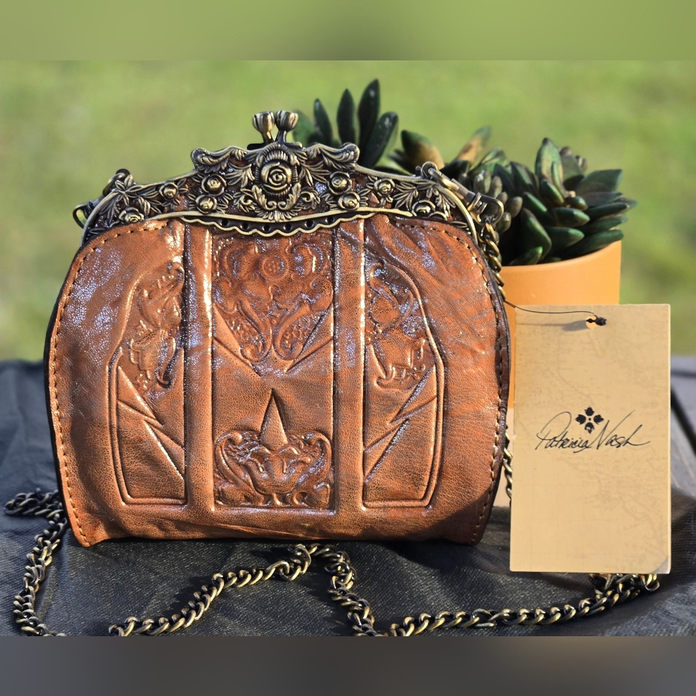 Patricia Nash Copper Embossed Leather Mini Crossbody with Antique Gold Hardware